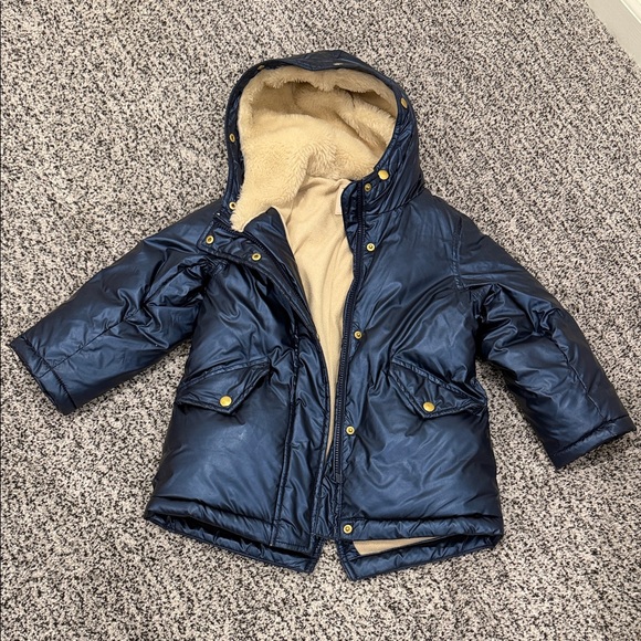 Crewcuts Metallic Navy Puffer Jacket with Hood